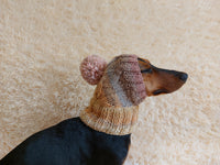 Dog hat with pom poms wool, warm hat for dachshund, wool hat for small dogs