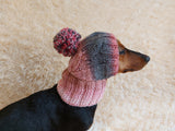 Dog hat with pom poms wool, warm hat for dachshund, wool hat for small dogs