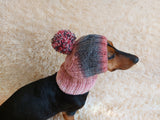 Dog hat with pom poms wool, warm hat for dachshund, wool hat for small dogs