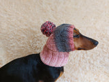 Dog hat with pom poms wool, warm hat for dachshund, wool hat for small dogs