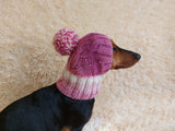 Dog hat with pom poms wool, warm hat for dachshund, wool hat for small dogs