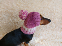 Dog hat with pom poms wool, warm hat for dachshund, wool hat for small dogs