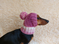 Dog hat with pom poms wool, warm hat for dachshund, wool hat for small dogs