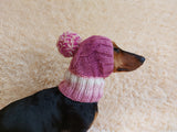 Dog hat with pom poms wool, warm hat for dachshund, wool hat for small dogs