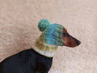 Dog hat with pom poms wool, warm hat for dachshund, wool hat for small dogs