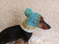 Dog hat with pom poms wool, warm hat for dachshund, wool hat for small dogs