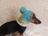 Dog hat with pom poms wool, warm hat for dachshund, wool hat for small dogs