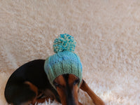 Dog hat with pom poms wool, warm hat for dachshund, wool hat for small dogs