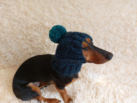 Dog hat with pom poms wool, warm hat for dachshund, wool hat for small dogs