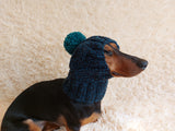 Dog hat with pom poms wool, warm hat for dachshund, wool hat for small dogs