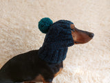 Dog hat with pom poms wool, warm hat for dachshund, wool hat for small dogs