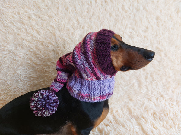 Winter Christmas clothes for dogs knitted hat with pompon, doxie clothes, doxie hat