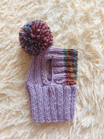 Rainbow striped snood hat for dogs, rainbow hat for dachshunds with open ears