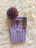 Rainbow striped snood hat for dogs, rainbow hat for dachshunds with open ears