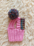 Rainbow striped snood hat for dogs, rainbow hat for dachshunds with open ears