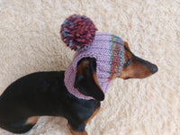 Rainbow striped snood hat for dogs, rainbow hat for dachshunds with open ears