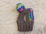 Rainbow striped snood hat for dogs, rainbow hat for dachshunds with open ears