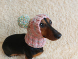 Rainbow Dog Snood Hat with Two Pom Poms
