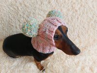 Rainbow Dog Snood Hat with Two Pom Poms