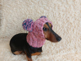 Rainbow Dog Snood Hat with Two Pom Poms