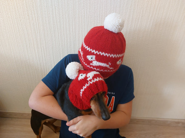 Paired hats for mom and dog angora wool, photo shoot set of hats for mom and pet, gift for dog lover set of hats