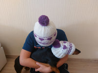 Mother and dog hat snood set, family hostess and dachshund hat snood set
