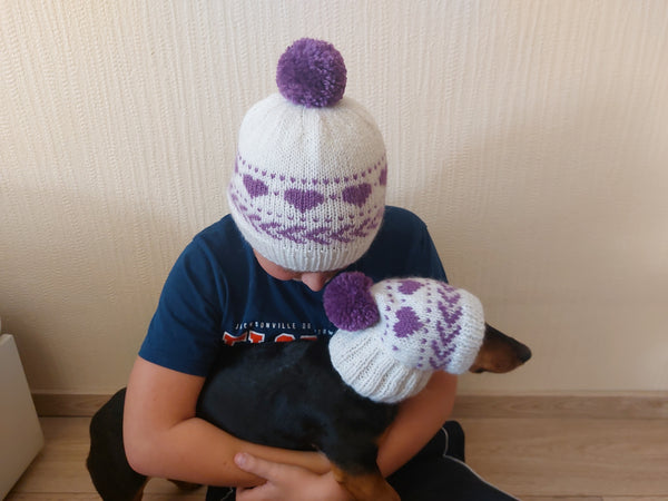 Mother and dog hat snood set, family hostess and dachshund hat snood set