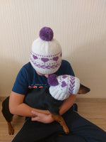 Mother and dog hat snood set, family hostess and dachshund hat snood set