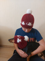Mother and dog hat snood set, family hostess and dachshund hat snood set
