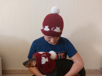 Mother and dog hat snood set, family hostess and dachshund hat snood set
