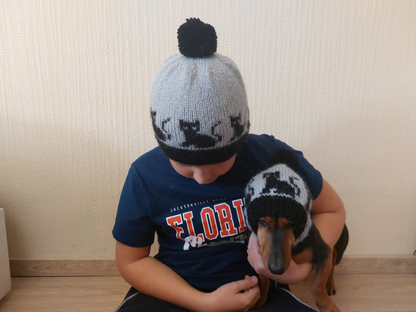 Angora Wool Mom and Dog Matching Hats, Mom and Pet Photo Shoot Hat Set, Dog Lover Gift