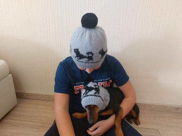 Angora Wool Mom and Dog Matching Hats, Mom and Pet Photo Shoot Hat Set, Dog Lover Gift