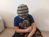 Angora Wool Snood Hat Set for Mom and Dog, Snood Hat Set for Housewife and Dachshund, Mom and Dachshund with Pompoms