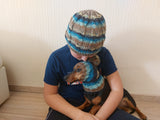 Angora Wool Snood Hat Set for Mom and Dog, Snood Hat Set for Housewife and Dachshund, Mom and Dachshund with Pompoms
