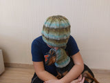 Angora Wool Snood Hat Set for Mom and Dog, Snood Hat Set for Housewife and Dachshund, Mom and Dachshund with Pompoms