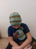 Angora Wool Snood Hat Set for Mom and Dog, Snood Hat Set for Housewife and Dachshund, Mom and Dachshund with Pompoms