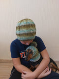 Angora Wool Snood Hat Set for Mom and Dog, Snood Hat Set for Housewife and Dachshund, Mom and Dachshund with Pompoms