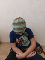 Angora Wool Snood Hat Set for Mom and Dog, Snood Hat Set for Housewife and Dachshund, Mom and Dachshund with Pompoms