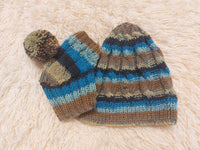 Angora Wool Snood Hat Set for Mom and Dog, Snood Hat Set for Housewife and Dachshund, Mom and Dachshund with Pompoms
