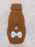 Warm wool sweater for dog with aran patch bear and bow