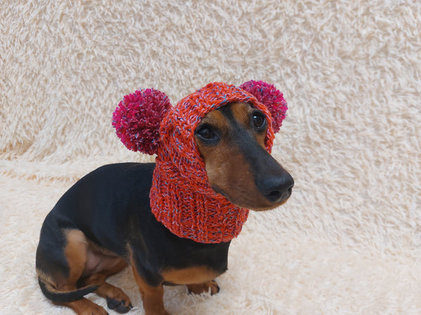 Pet snood hat winter warm wool snood hat for small dogs with two pom poms pet gift dog gift