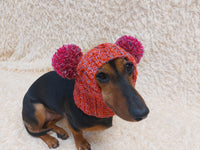 Pet snood hat winter warm wool snood hat for small dogs with two pom poms pet gift dog gift