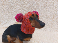 Pet snood hat winter warm wool snood hat for small dogs with two pom poms pet gift dog gift