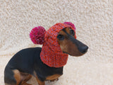 Pet snood hat winter warm wool snood hat for small dogs with two pom poms pet gift dog gift