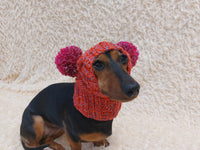 Pet snood hat winter warm wool snood hat for small dogs with two pom poms pet gift dog gift