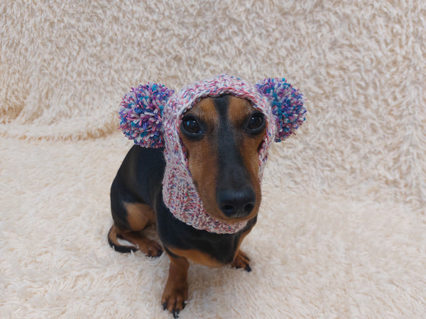 Christmas Clothes Pet Outfit Pom Pom Hat, Pet clothes winter warm wool snood hat for small dogs with pompom, pet gift, dog gift