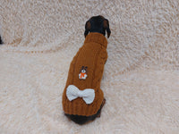 Warm wool sweater for dog with aran patch bear and bow