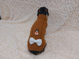 Warm wool sweater for dog with aran patch bear and bow
