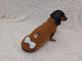 Warm wool sweater for dog with aran patch bear and bow