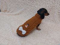 Warm wool sweater for dog with aran patch bear and bow